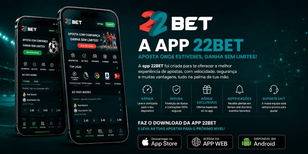 App 22Bet para Android e iOS com bónus, live betting e código promo RASEC