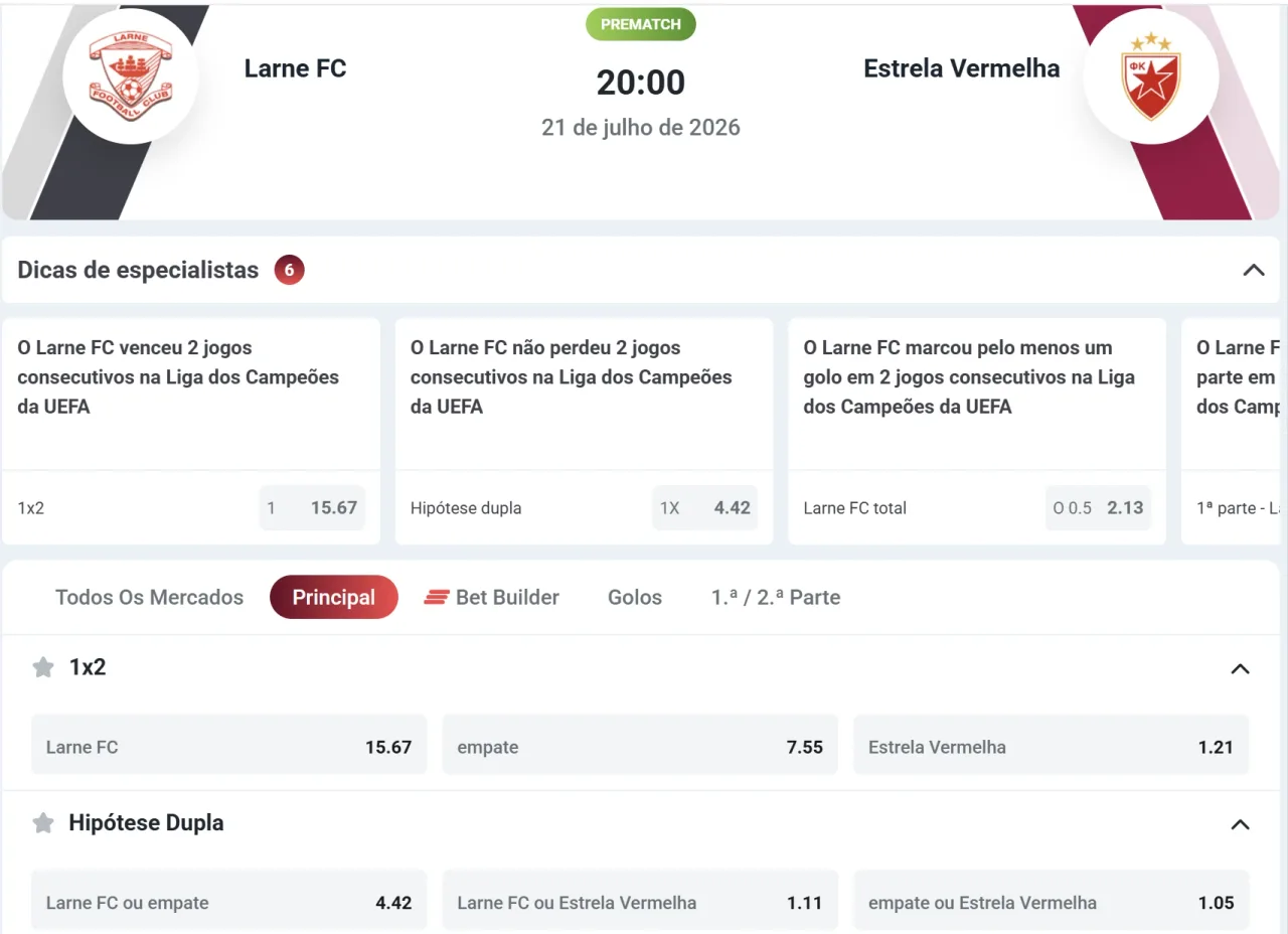 Mercados e odds da BetSnipe
