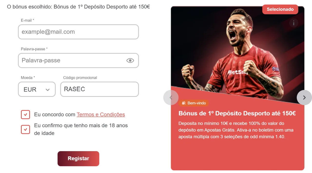 Registo BetSnipe com promocode RASEC