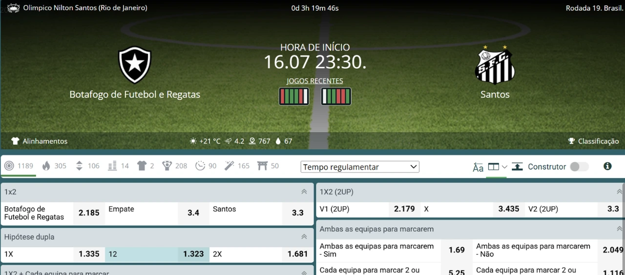 Mercados e odds da 22Bet