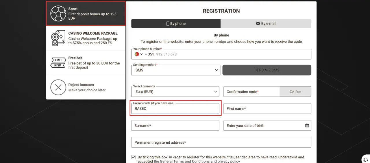 Registo na Betandyou com código promocional RASEC