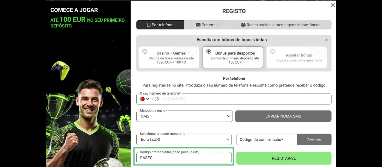 Registo na Fansport com código promocional RASEC