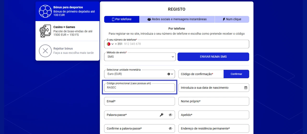 Registo Paripesa com promocode RASEC